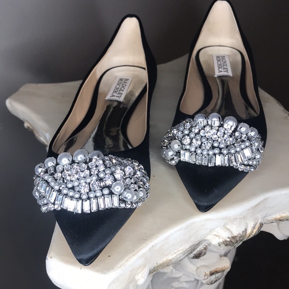 Badgley Mischka Octavia flats embellished black satin size 7 - Picture 5 of 8